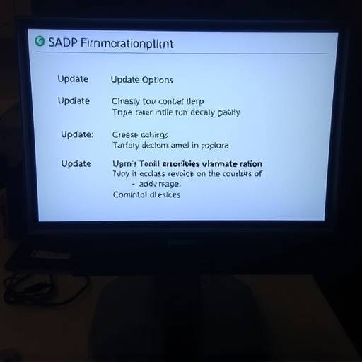 Screenshot of the SADP tool showing the firmware upgrade interface with options to select the firmware file and initiate the update.